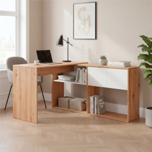Scrivania Libreria Multiposizione Reversibile Salvaspazio Con 3 Configurazioni Verticale E Orizzontale Dimensioni: 140 x 108 x 70 Cm  Rovere E Bianco