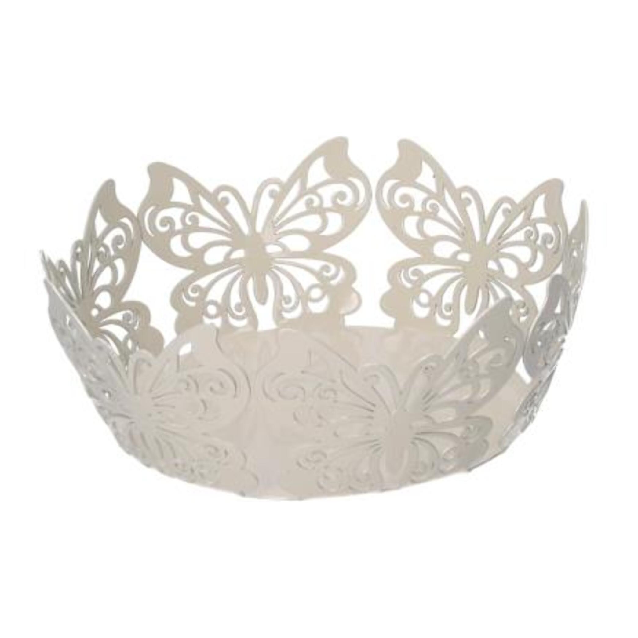 Cestina in metallo farfalla crema tondo cmø20h7