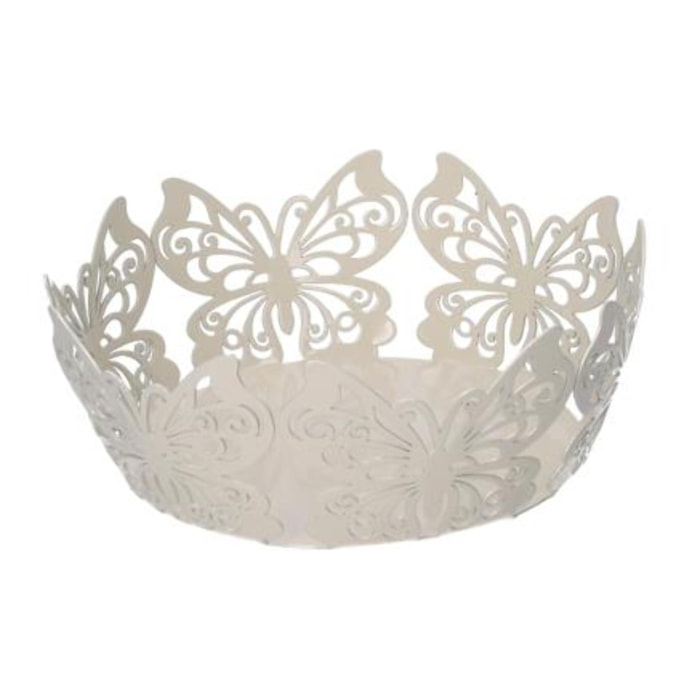 Cestina in metallo farfalla crema tondo cmø20h7