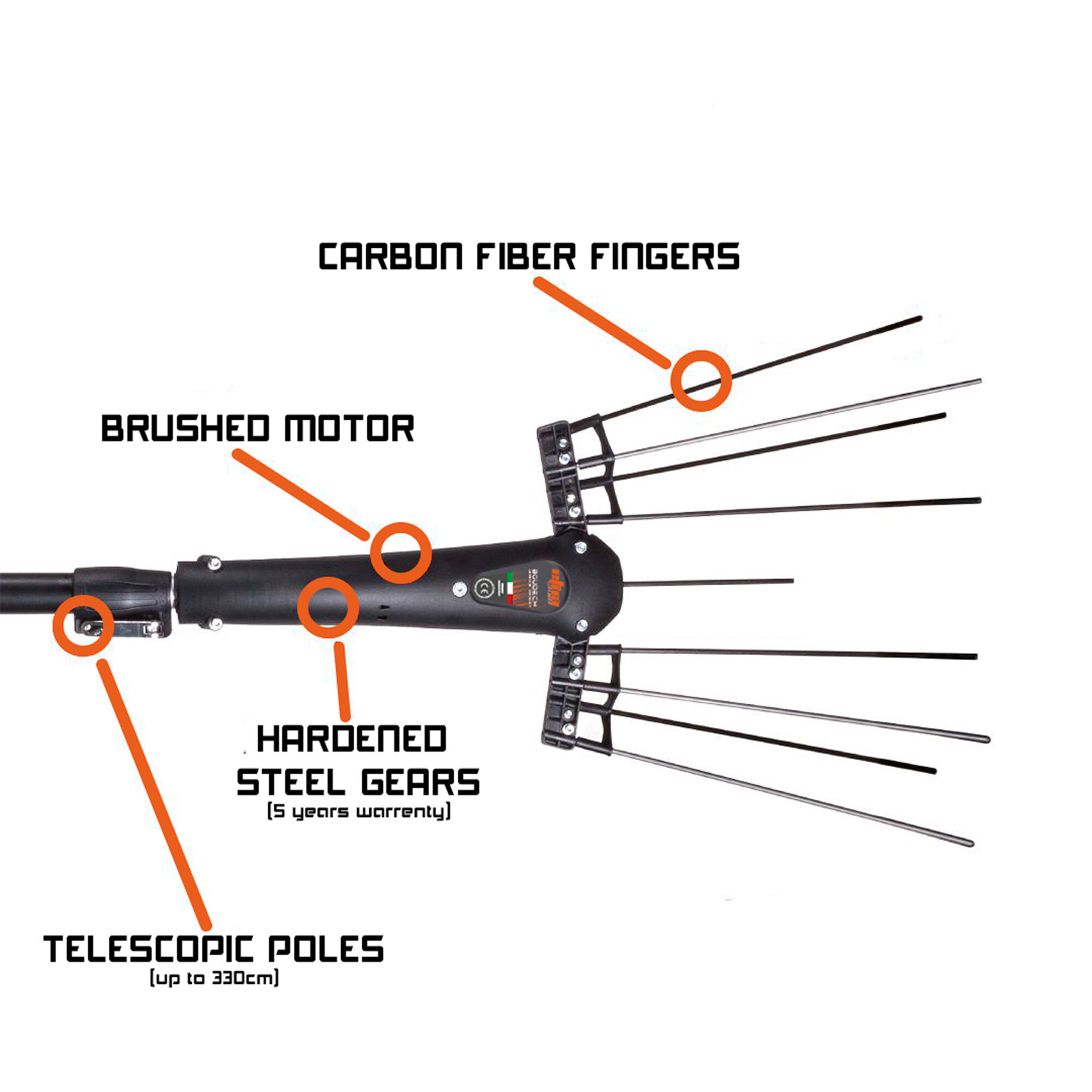 Etna Tremor 330 - Abbacchiatore Elettrico 12V Scuotitore per Olive 370W 1110 bpm con Asta Telescopica 330 cm