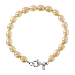 PERLAVIVA - Bracciale in Argento 925 placcato Oro Bianco 18Kt con Perle d'Acqua Dolce Gialle Ø 7/7.5 mm