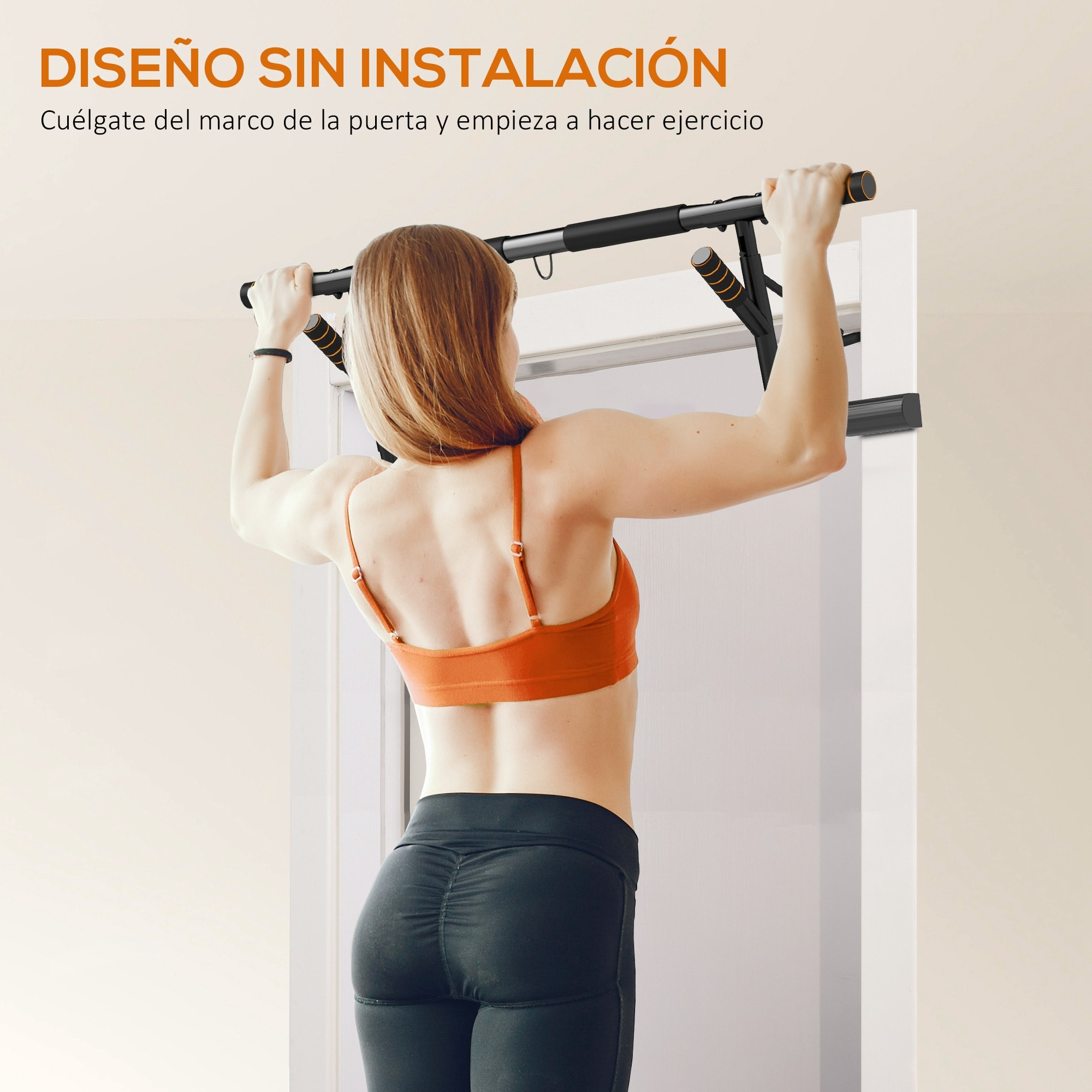 Barra de Dominadas Multifuncional Barra de Dominadas de Pared con Bandas de Resistencia Carga 150 kg para Ejercicio y Entrenamiento en Casa Gimnasio Negro y Naranja