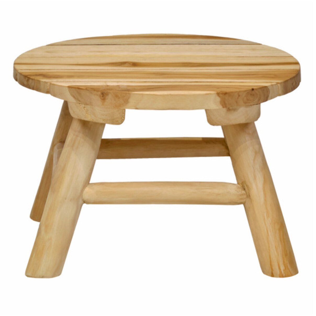Petit tabouret rond artisanal 30 cm de haut en bois de teck - SANA