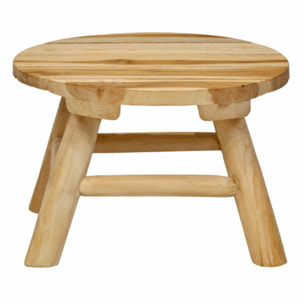 Petit tabouret rond artisanal 30 cm de haut en bois de teck - SANA
