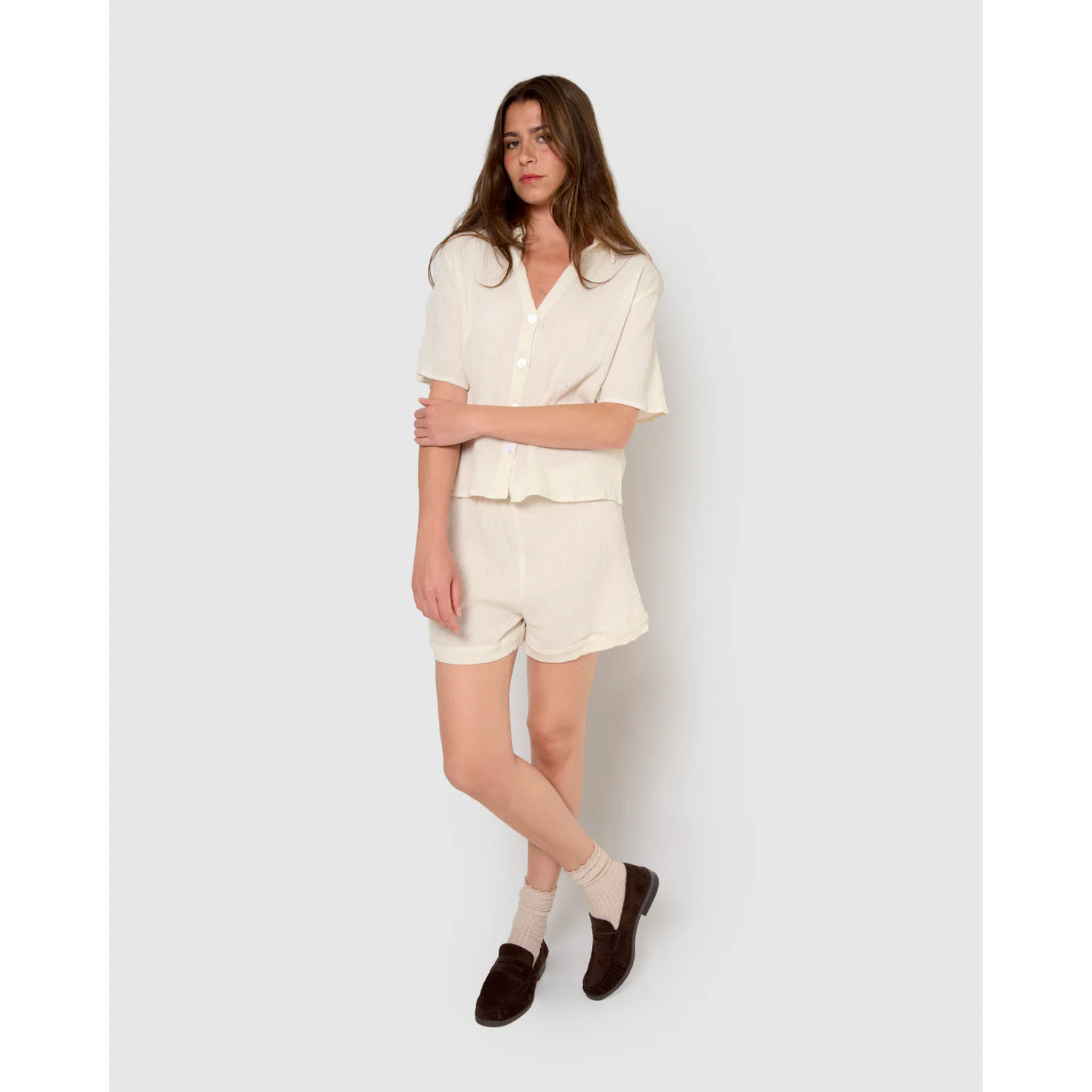 Set de camisa y short de algodón lino natural