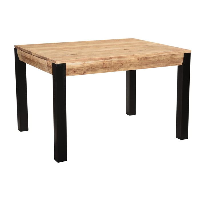 Table extensible rallonges intégrées rectangulaire en bois massif et métal noir L120-210 cm TRAP