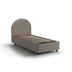 Letto singolo Alice, Letto contenitore con rivestimento in ecopelle, 100% Made in Italy, Apertura frontale, con materasso Cm 80x190 incluso, Tortora