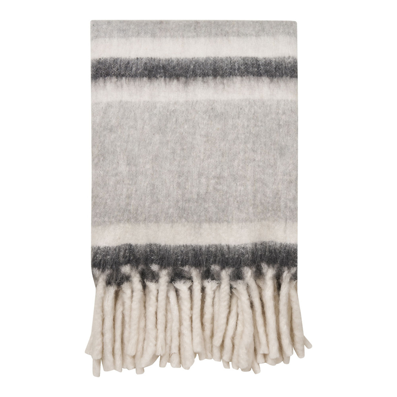 Plaid Carmel in misto lana grigio e bianco con frange 130x170 cm