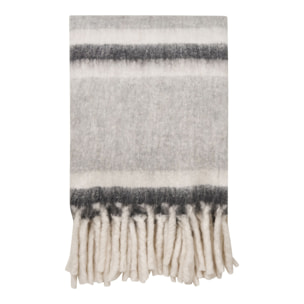 Plaid Carmel in misto lana grigio e bianco con frange 130x170 cm