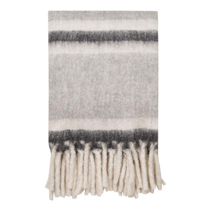 Plaid Carmel in misto lana grigio e bianco con frange 130x170 cm