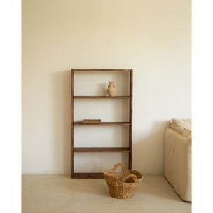 Estantería de madera maciza tono nogal con 3 estantes Alto: 146 Largo: 80 Ancho: 20