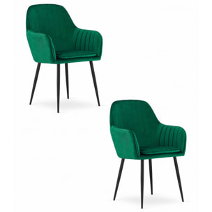 Set di 2 poltroncine Lugo in velluto verde con gambe nere
