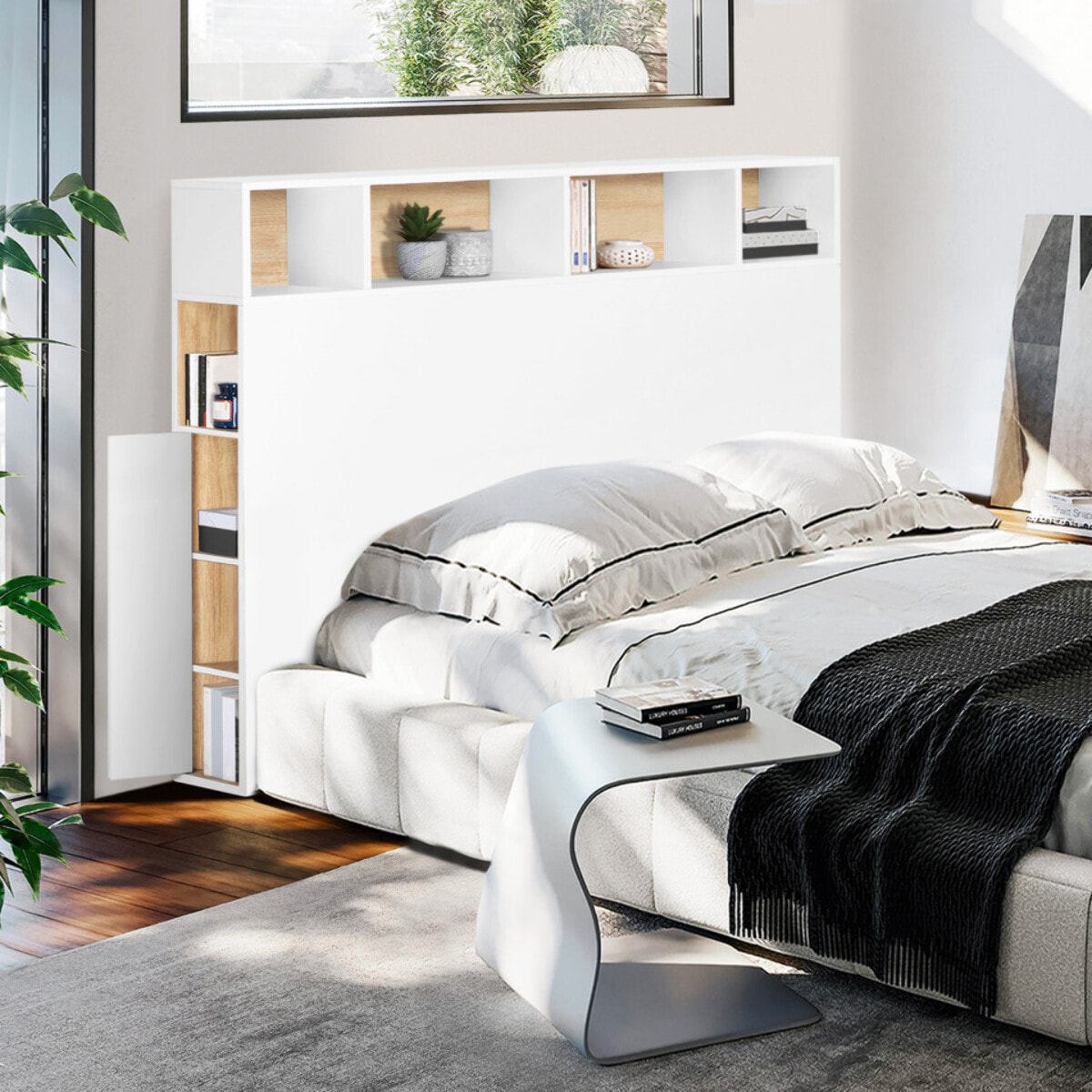 Tête de lit Léo blanche avec rangements 145cm