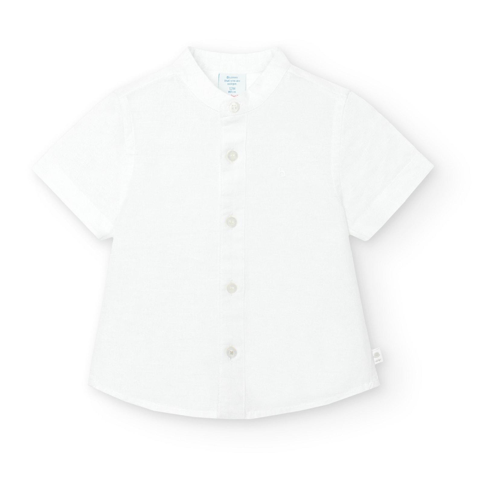 Camisa de lino niño, cuello mao, mangas cortas, blanco