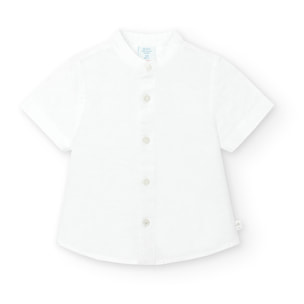Camisa de lino niño, cuello mao, mangas cortas, blanco