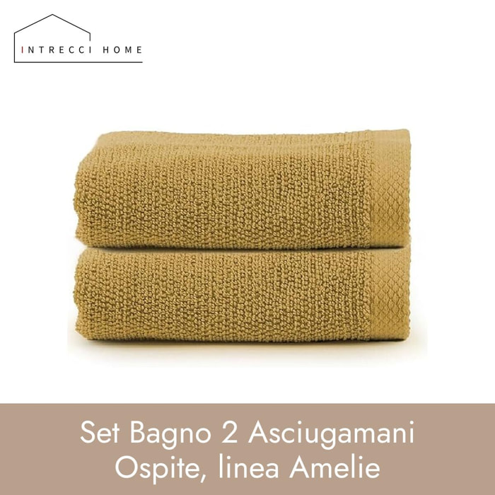 INTRECCI HOME Set Bagno 2 Asciugamani Ospite, in Puro Cotone 500 g,Morbidezza Extra, Assorbenza Superiore, Elegante e Durevole