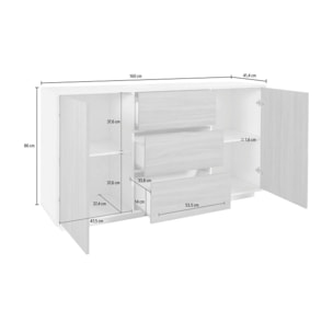 Credenza Umberto, Madia da cucina a 2 ante e 3 cassetti, Buffet da soggiorno, 100% Made in Italy, cm 160x41h86, Bianco lucido