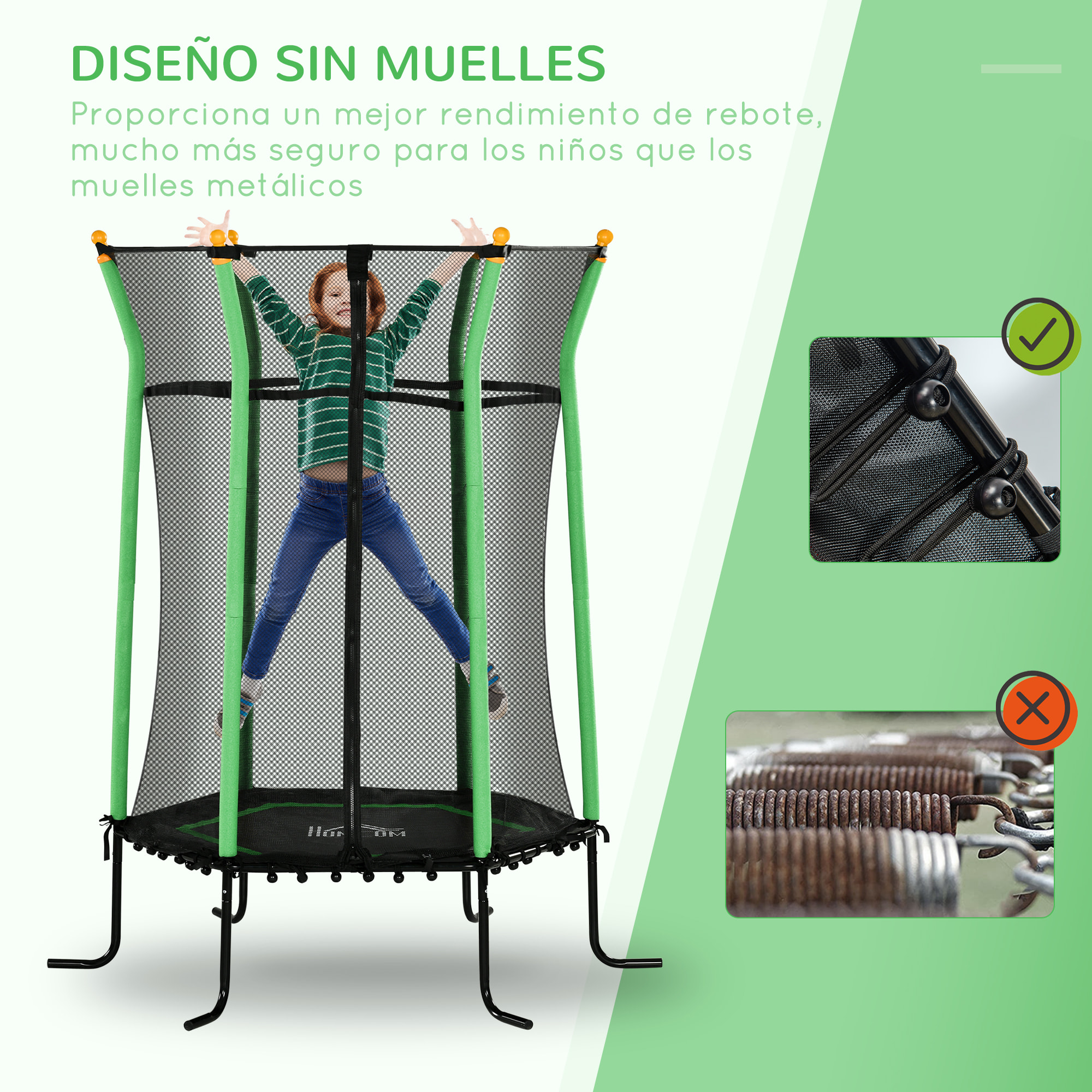 Cama Elástica Infantil de Jardín Ø163,5x190 cm Trampolín para Niños de +3 Años con Red de Seguridad y Marco de Acero para Interior Exterior Carga 50 kg