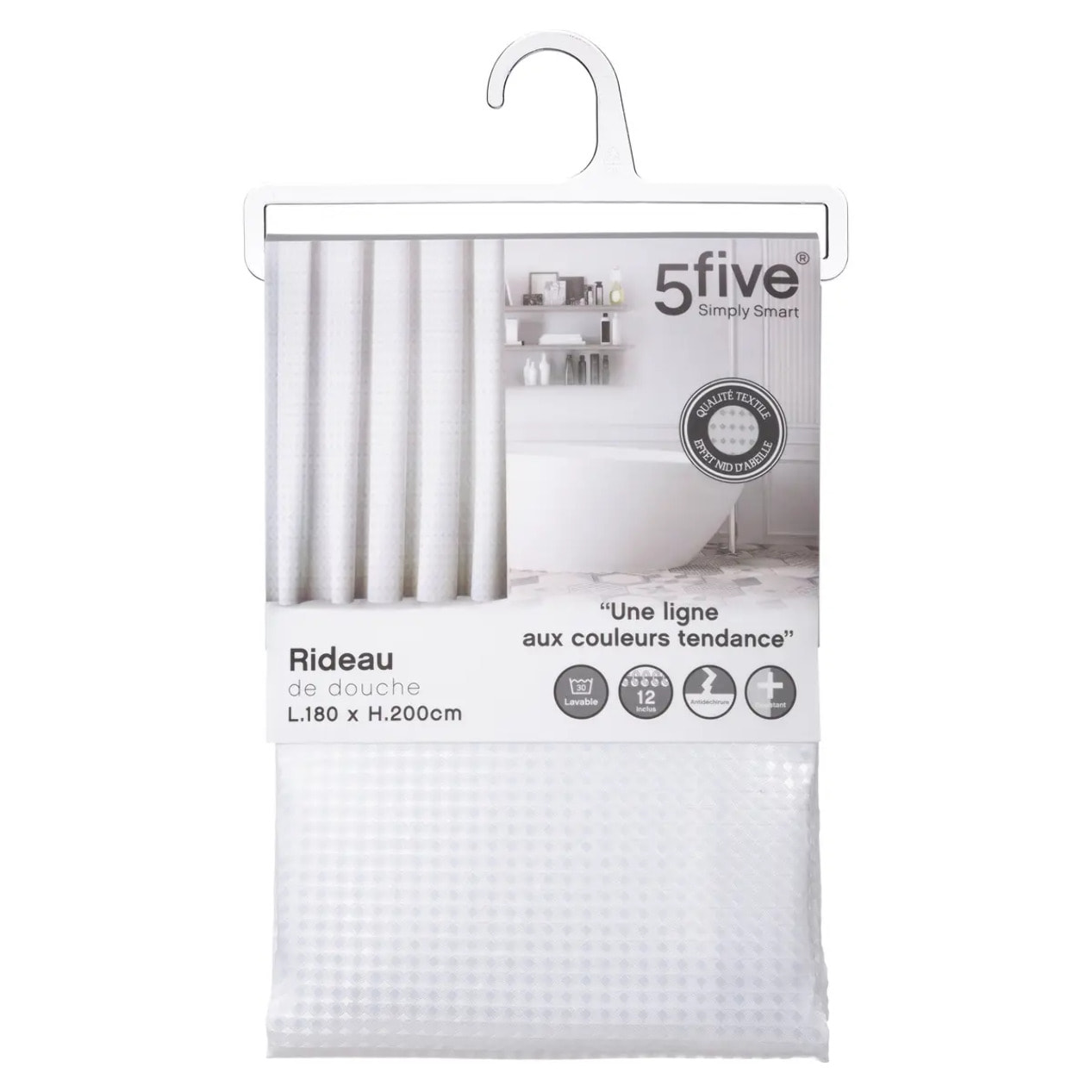 Rideau de douche 180x200cm Blanc Modern Color