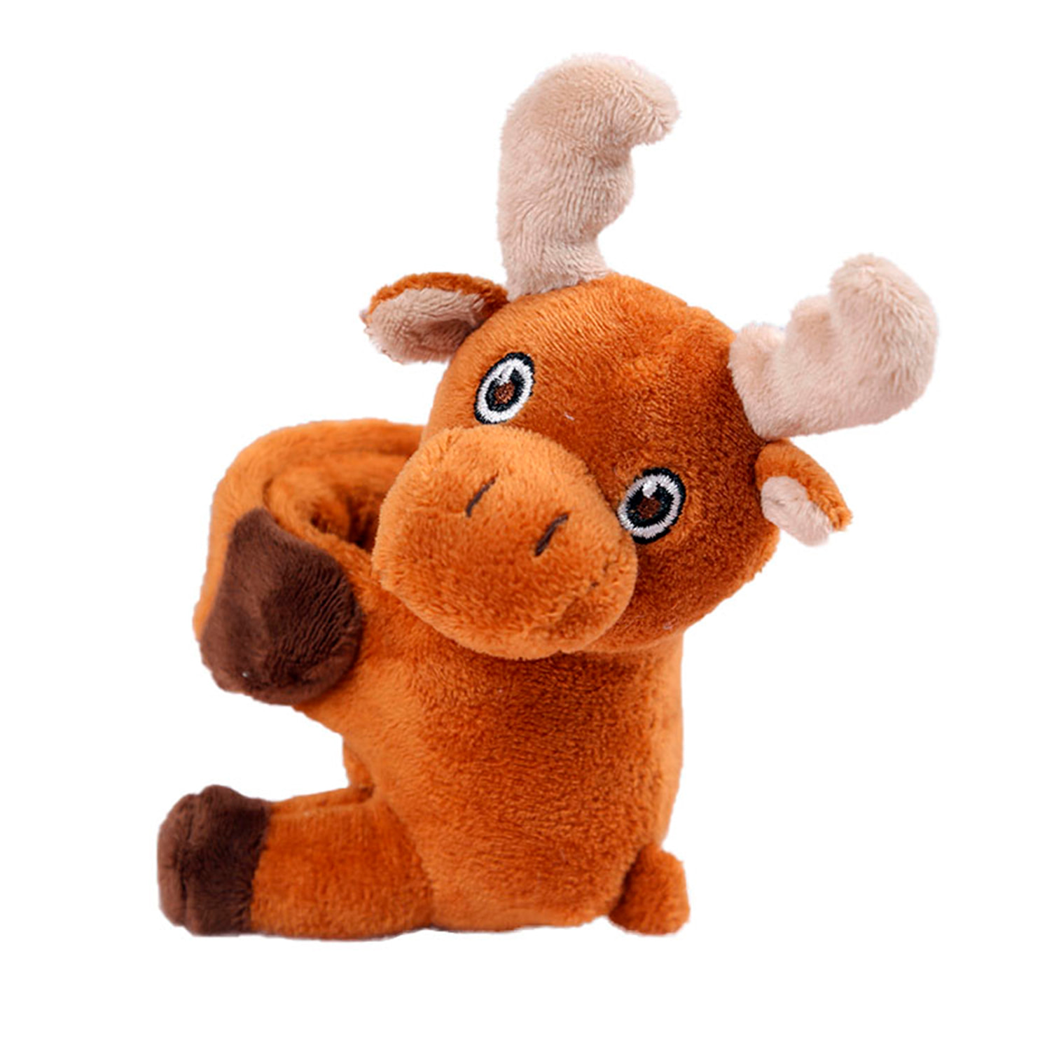 Peluche extrasuave y mullido. Diseño alce con mecanismo enrollable. 15 cm.