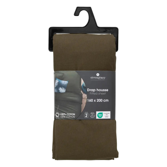 Drap-housse "Carina" en coton 160x200cm vert kaki