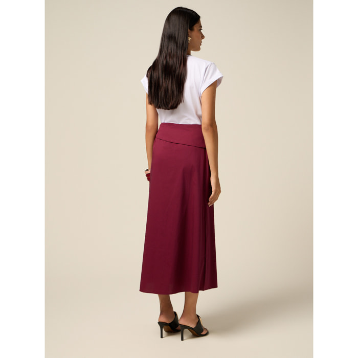 Oltre - Falda midi de popelina con fajín - Burgundy