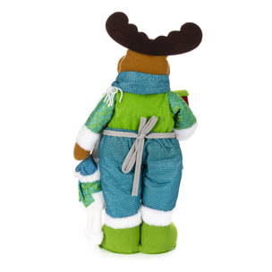 DAM  Figura Renna con trenino e pupazzo di neve, 50 cm. 26x11x50 cm. colore marrone