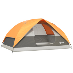 Tienda de Campaña para 2-4 Personas Tienda de Camping Plegable con Puerta Ventana de Malla Bolsillos Gancho y Bolsa de Transporte Impermeable Fácil Instalación para Senderismo Naranja y Gris