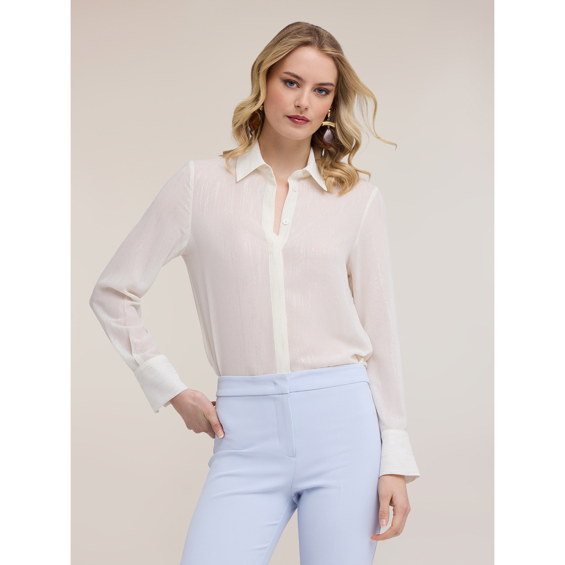 Motivi - Camisa de gasa fil coupé - Blanco