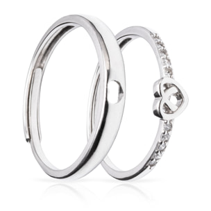 Anillos de compromiso a juego con diseño corazón en plata de ley 925. Ajustables.