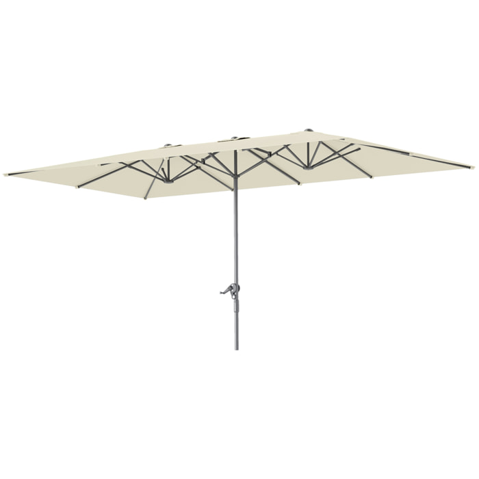 Sombrilla Doble 4,5x2,6 m Sombrilla Terraza Exterior con Manivela Poste de Aluminio Impermeable y Protección UV50+ Parasol Grande para Terraza Playa Piscina Crema
