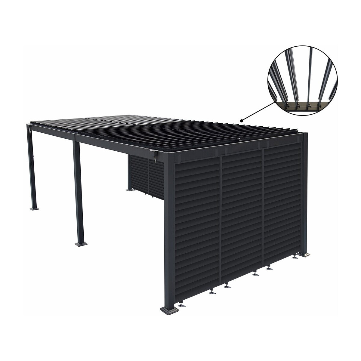 Pergola bioclimatique avec 9 persiennes en aluminium "Kensington" - 3 x 6 m - Gris