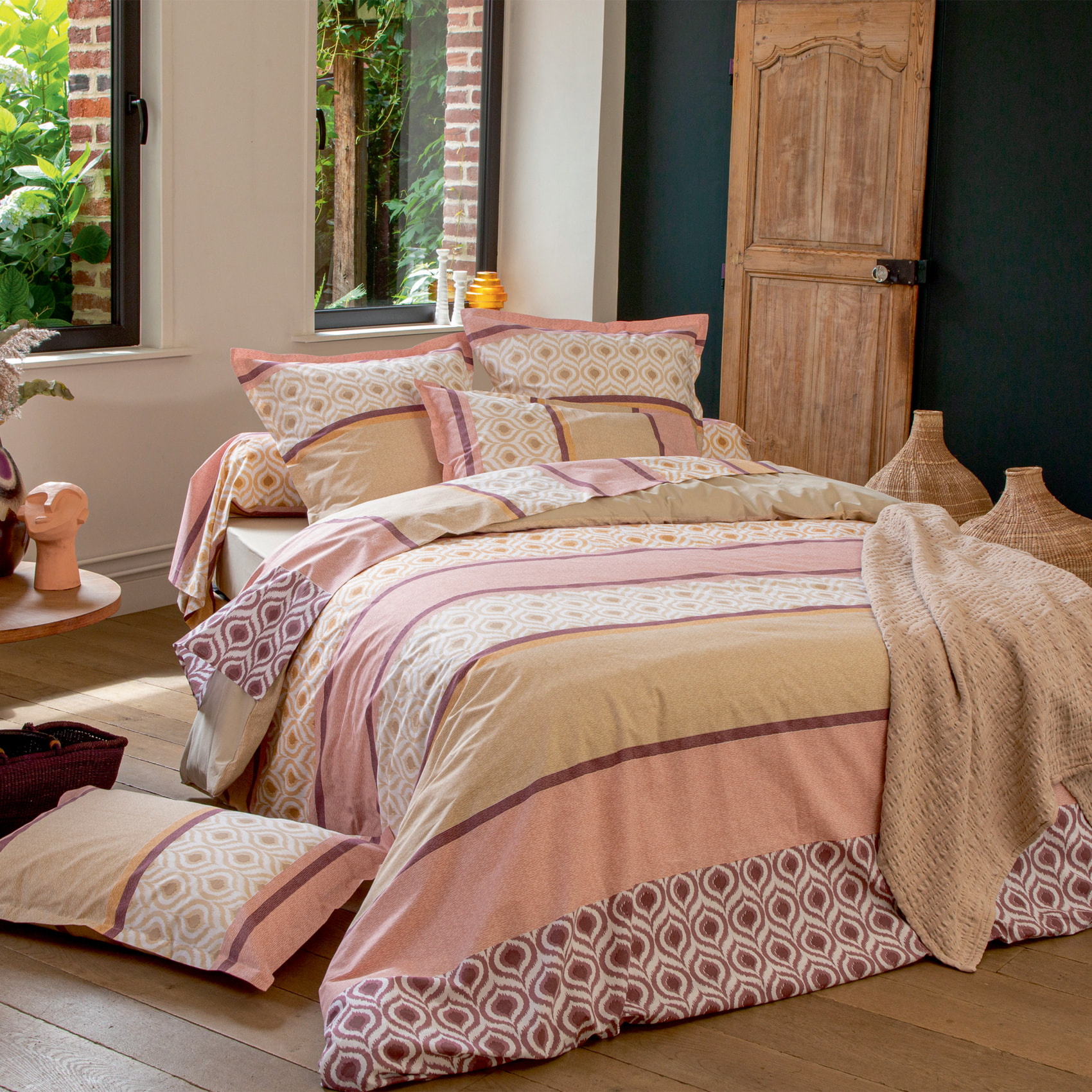 Housse de couette coton ethnique - Rose