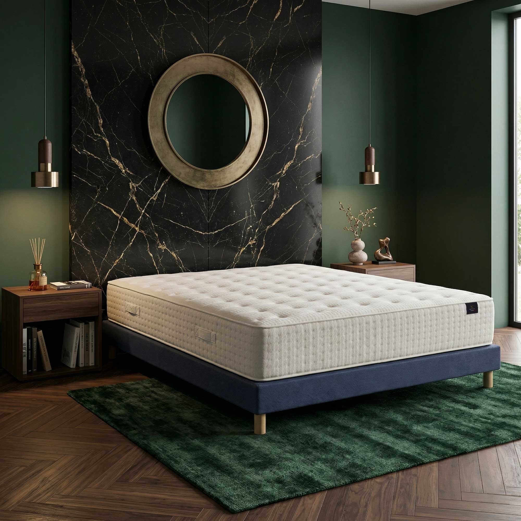 Ensemble matelas ressorts HÉLIOS, mémoire de forme, H31 cm, sommier bleu