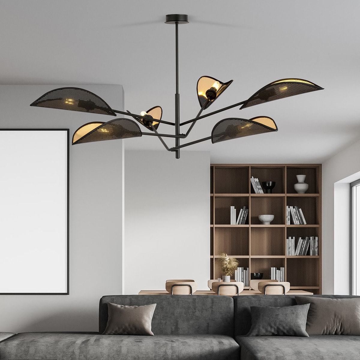 Lampada a sospensione Vene in acciaio nero e oro