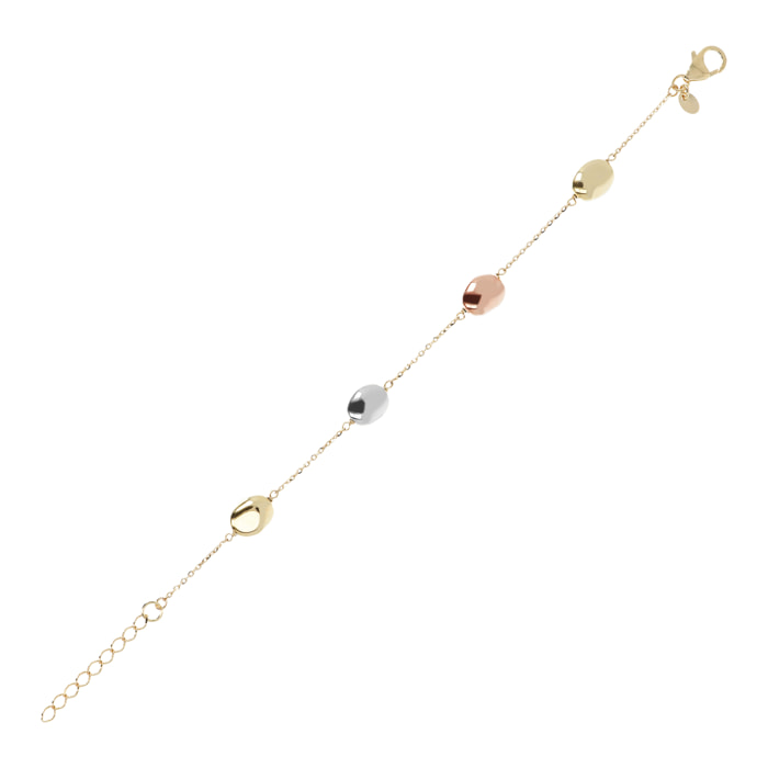 Bracciale Multicolore in Argento 925 placcato Oro 18Kt con Catena Rolo e Pepite Lucide