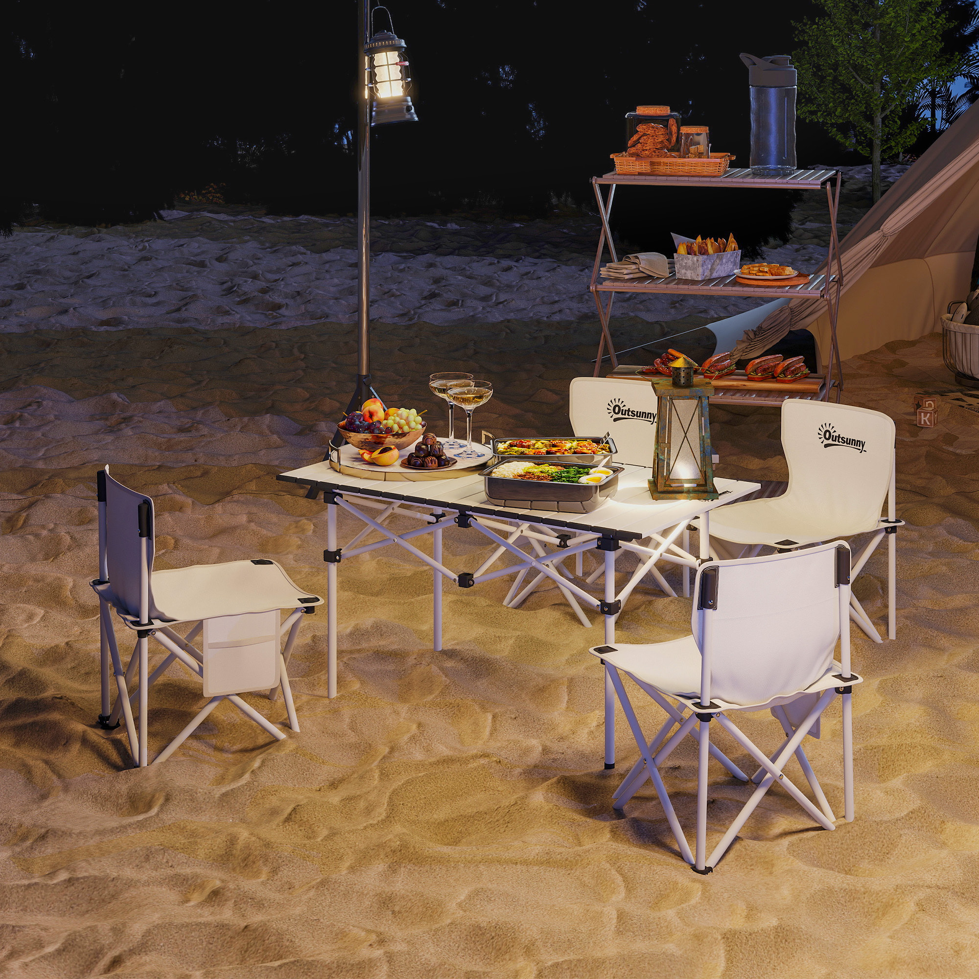 Ensemble table et chaise camping - table pliante camping avec 4 chaises rangements sacs de transport blanc