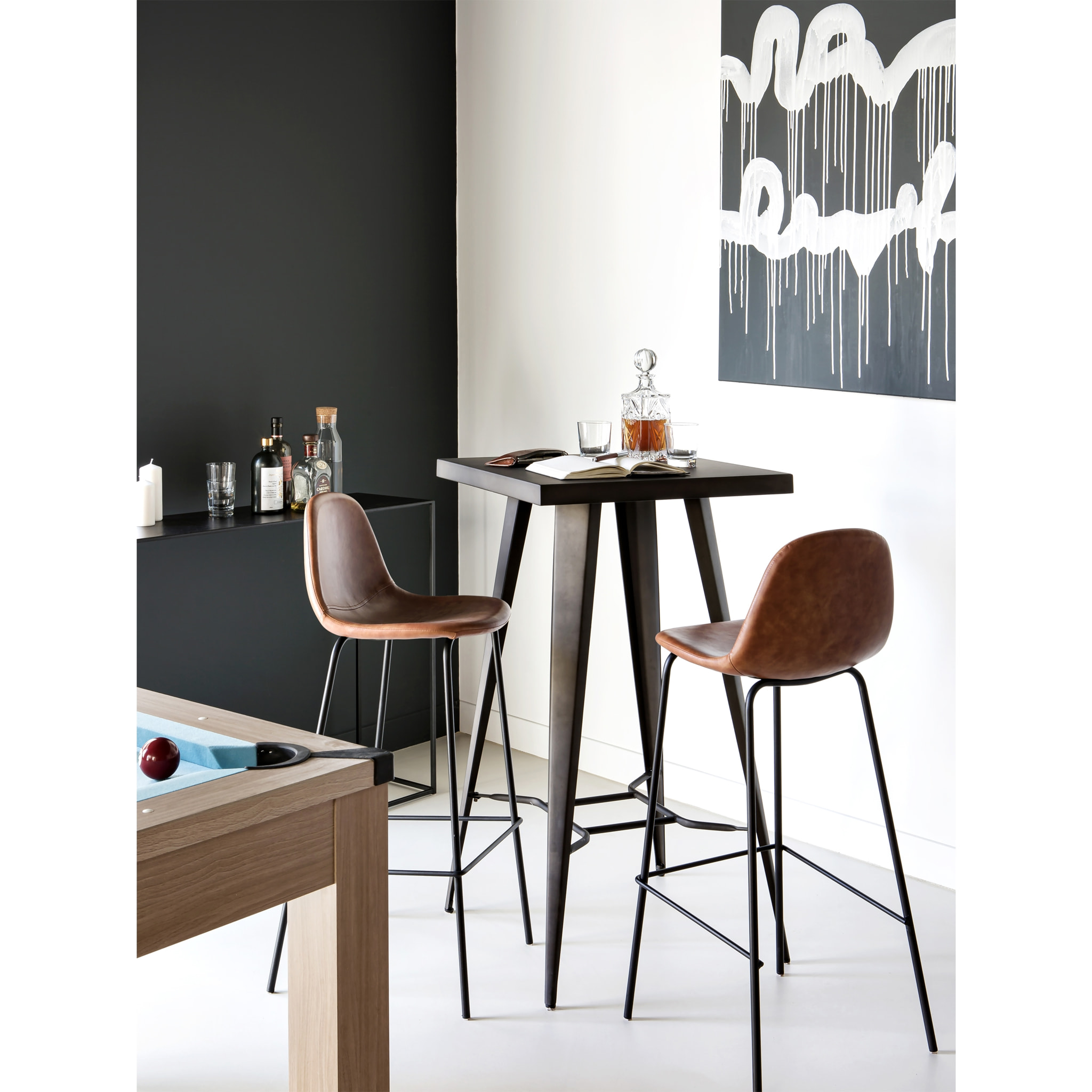 Table de bar carrée 2 personnes en métal gris métallisé 60 cm - Indus