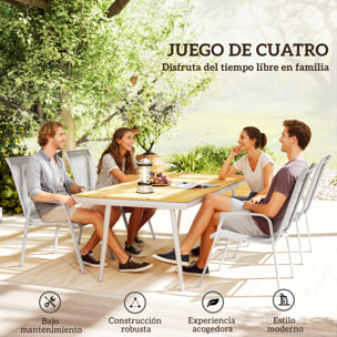 Juego de 4 Sillas de Jardín Exterior Sillas Terraza Exterior Apilables Sillón de Comedor con Tela Transpirable Marco de Metal Reposabrazos y Respaldo 54x75,5x95 cm Gris Claro