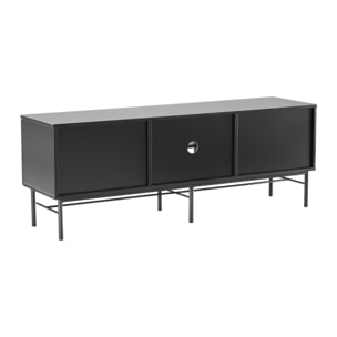 Molly - Meuble tv 2 portes, 2 niches en bois et métal L150cm - Noir