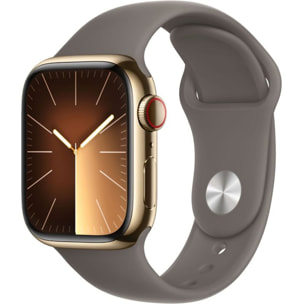 Montre connectée APPLE WATCH Serie 9 Cellular 41mm Acier/Or Argile S/M