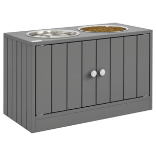 Comedero Perro Elevado con 2 Cuencos de Acero Inoxidable 2x2000 ml Comedero Elevado para Perros Grandes con 2 Puertas y Almacenamiento Oculto Gris