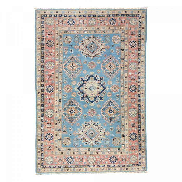 Tapis salon géométrique, artisanal noué main en laine naturelle