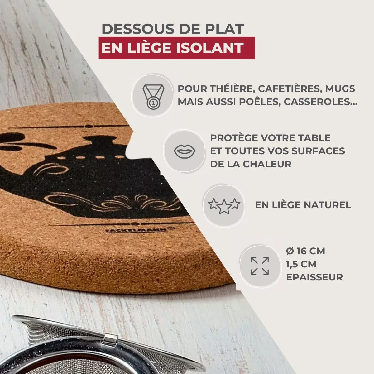 Dessous de plat pour théière en liège Fackelmann