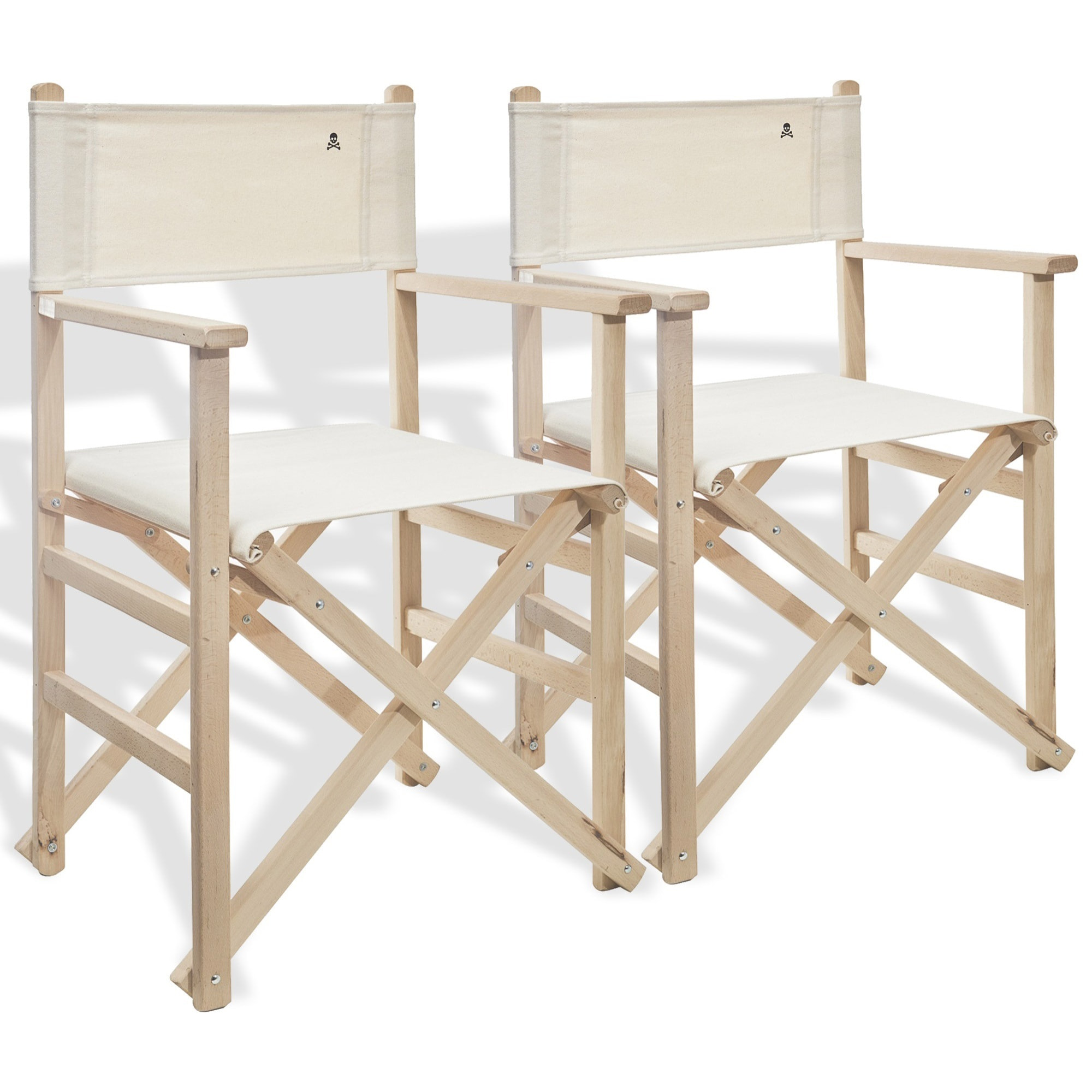 Set de 4 sillones director plegables estructura sin barniz y lona color crudo