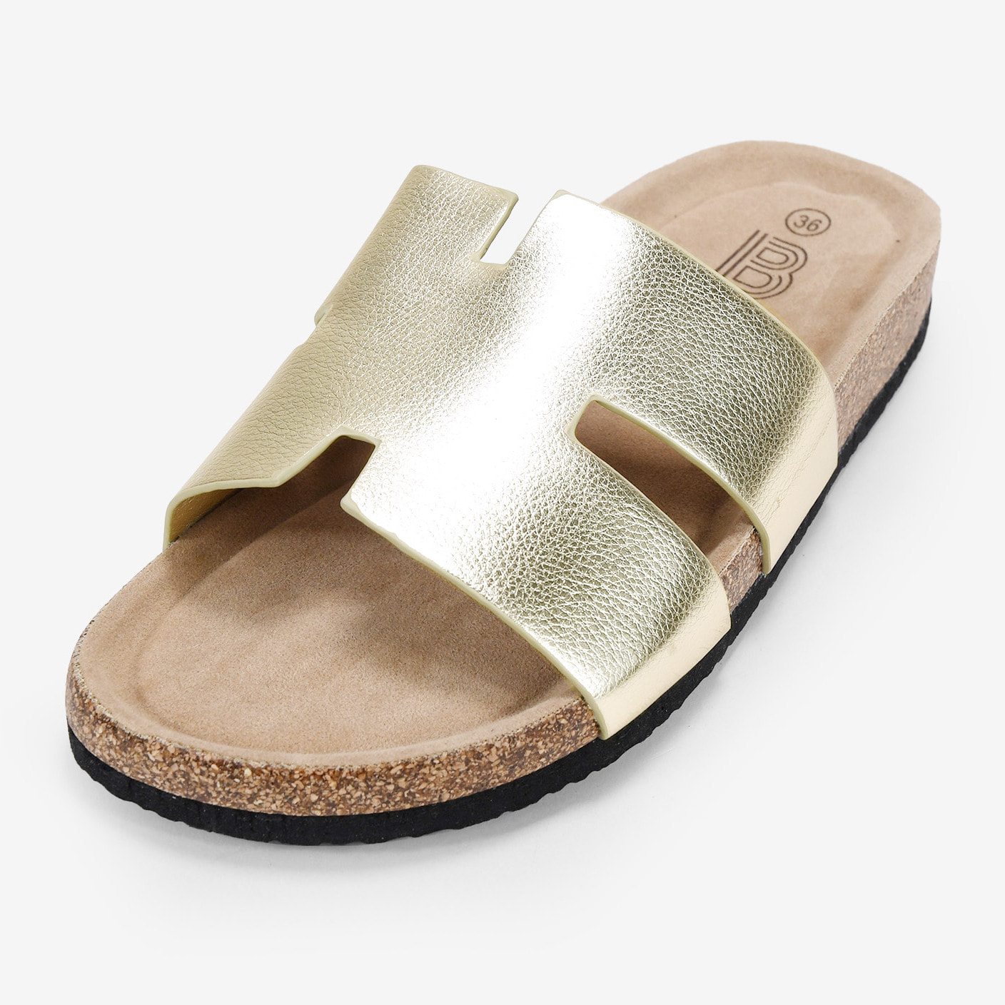 Sandalias planas doradas con suela de corcho