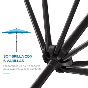 Sombrilla de Jardín, Ø260x235 cm, Parasol de Jardín Reclinable con Manivela, Poste Desmontable de Aluminio y 6 Varillas de Metal, para Terraza, Exterior, Balcón, Azul