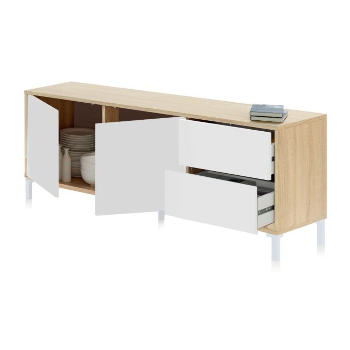 Mueble TV Lea Blanco Artik (Blanco Mate) - Roble Canadian
