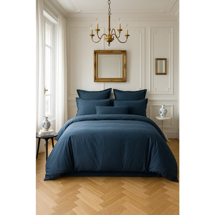 Housse de couette satin de coton bleu marine