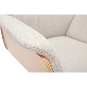 Chaise de bureau à roulettes en tissu effet velours texturé beige, bois clair et métal chromé HELIOS